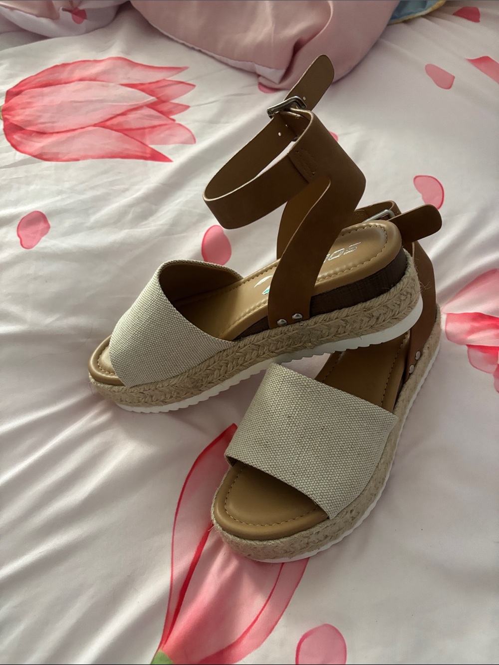 Soda Cream Canvas and Tan Ankle-Strap Espadrille Sandals - Picture 2 of 5